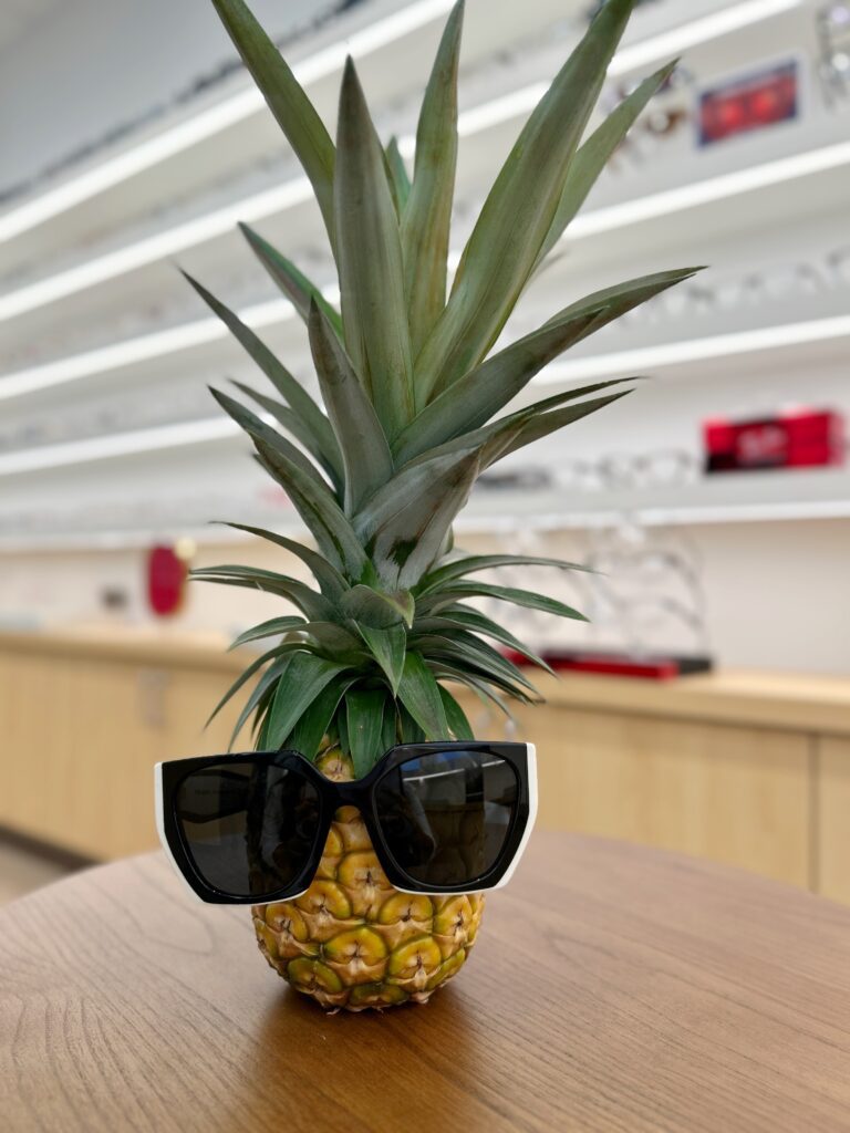 Pineapple wearing prada black white sunglasses